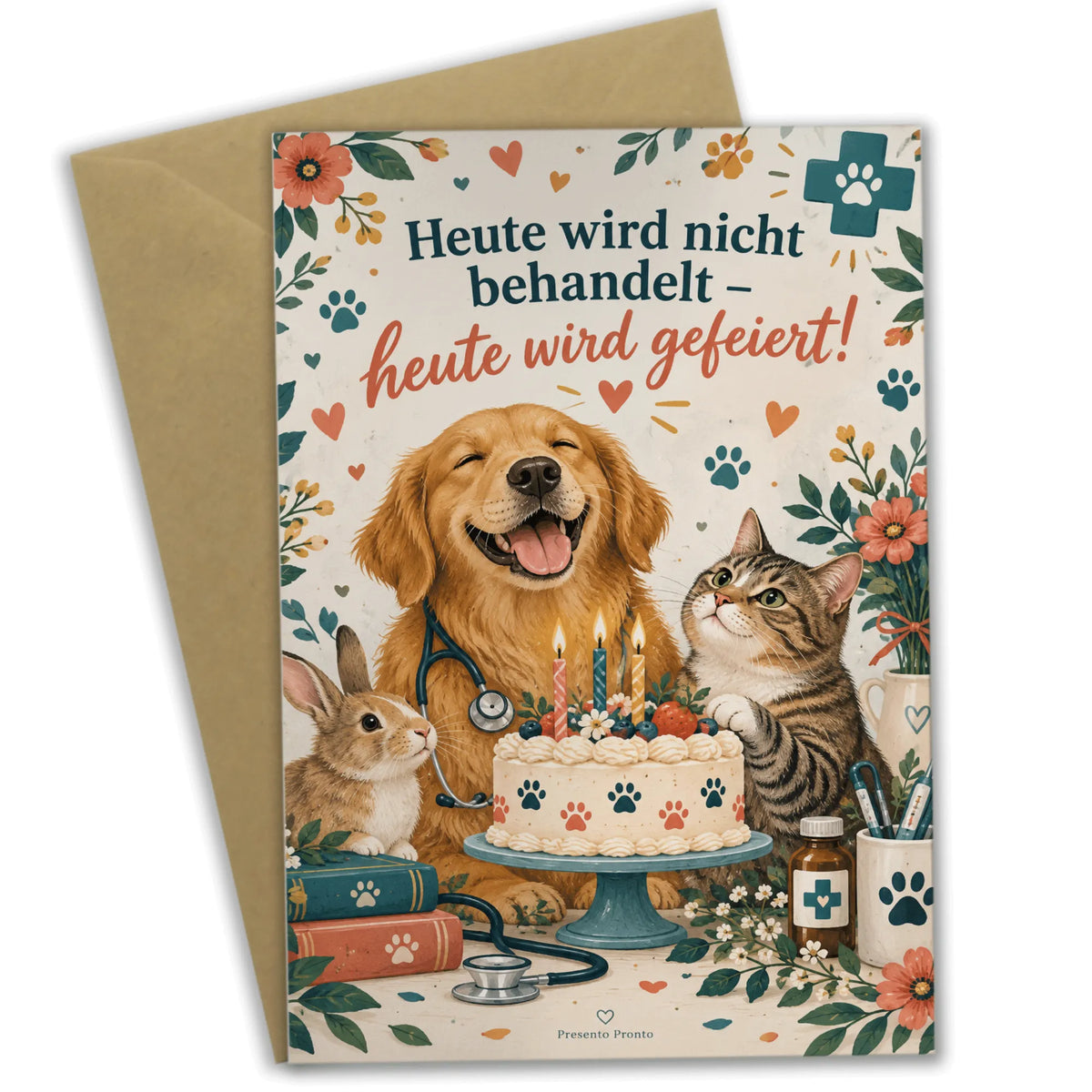 Lustige Geburtstagskarte für Tierärztin mit Hund und Katze