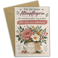 Wertschätzende Geburtstagskarte für Altenpflegerin mit Blumen