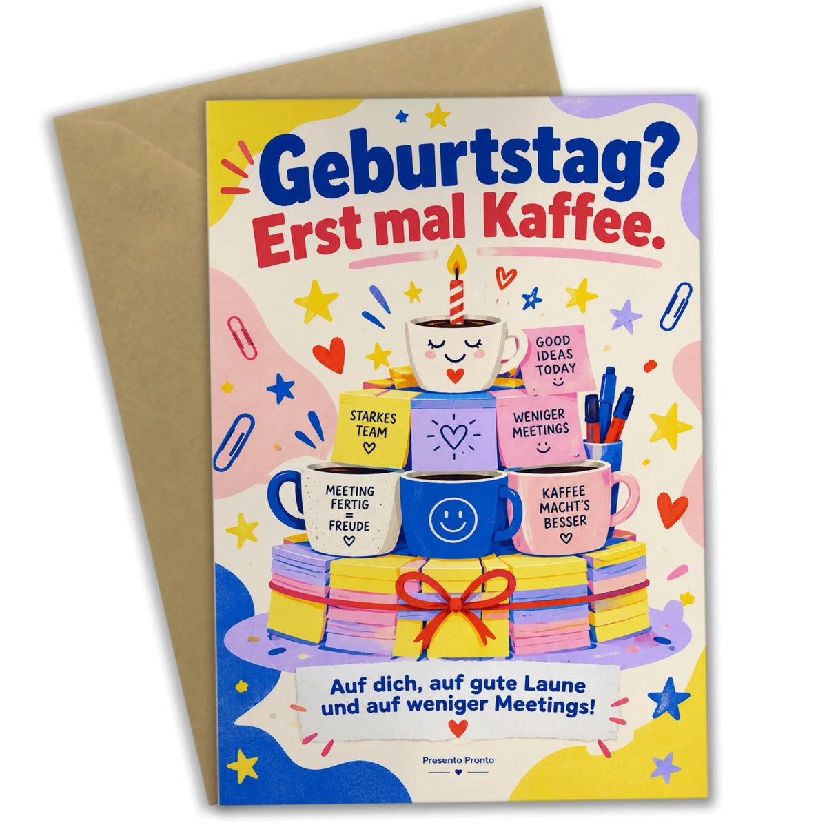 Lustige Geburtstagskarte für Kollegin im Büro mit Kaffeetasse