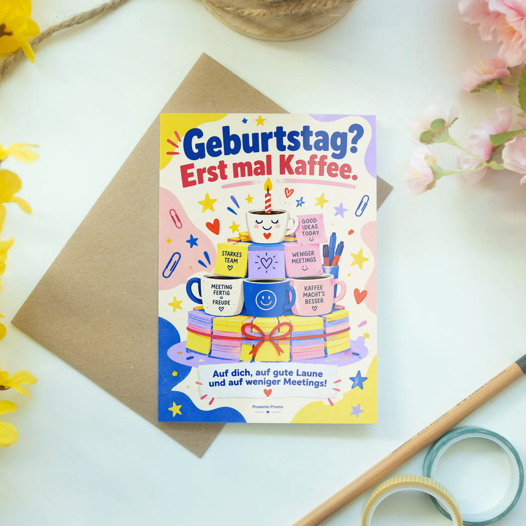 Lustige Geburtstagskarte für Kollegin im Büro mit Kaffeetasse|p:2021572|h:dd1d9dfa43d10cfdae6dfe3140504aca