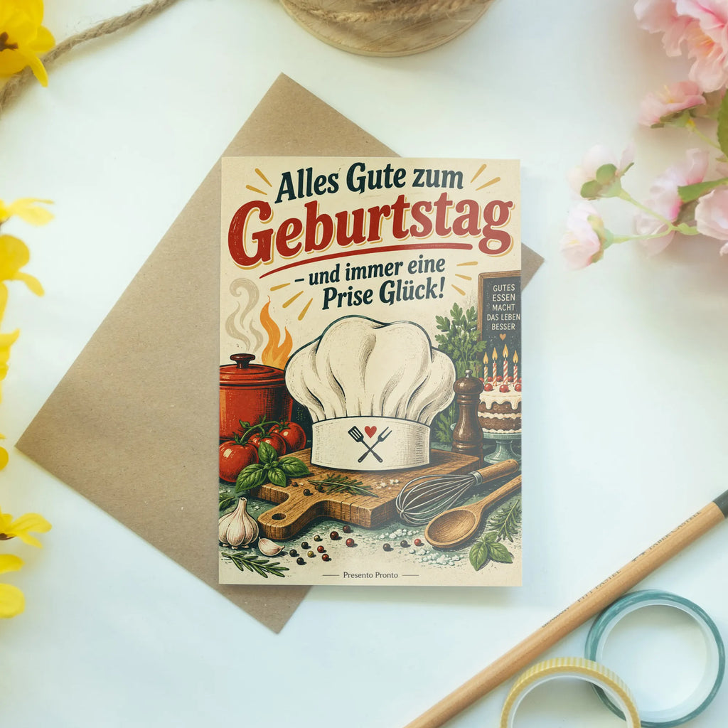 Herzliche Geburtstagskarte für Köche mit Kochmütze|p:2021574|h:d5d4779c58d1980da4809bfb12d81933