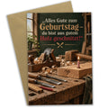 Lustige Geburtstagskarte für Schreiner mit Werkbank