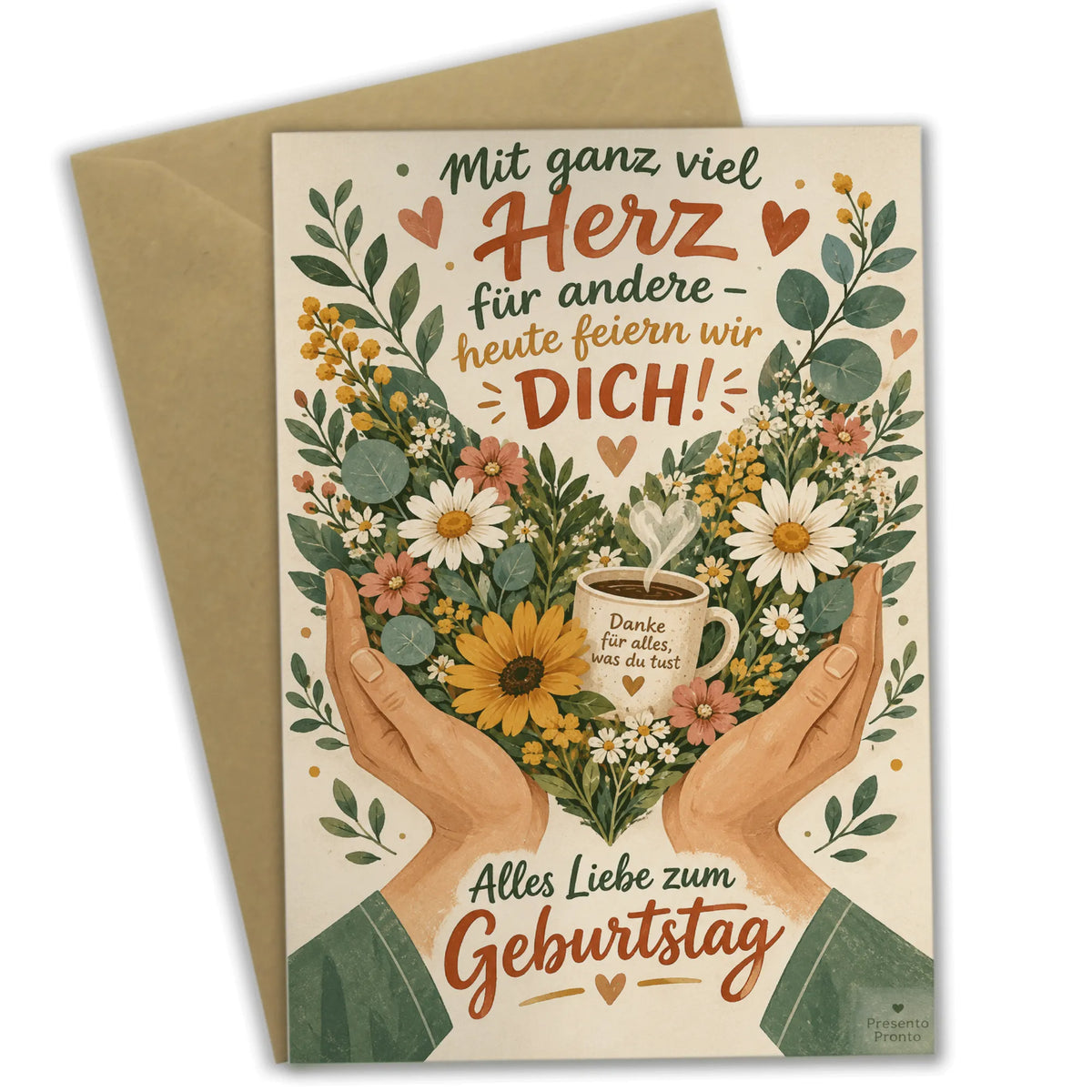 Herzliche Geburtstagskarte für Altenpflegerin mit Blumenherz
