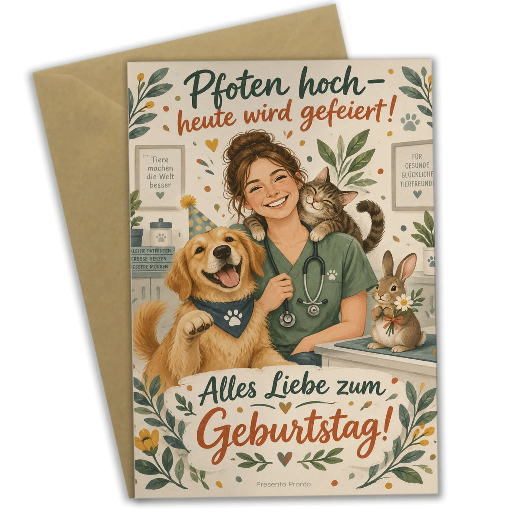 Fröhliche Geburtstagskarte für Tierärztin mit Hund und Katze|p:2021586|h:922d06736888a5ef0c4e3d414f308e0e