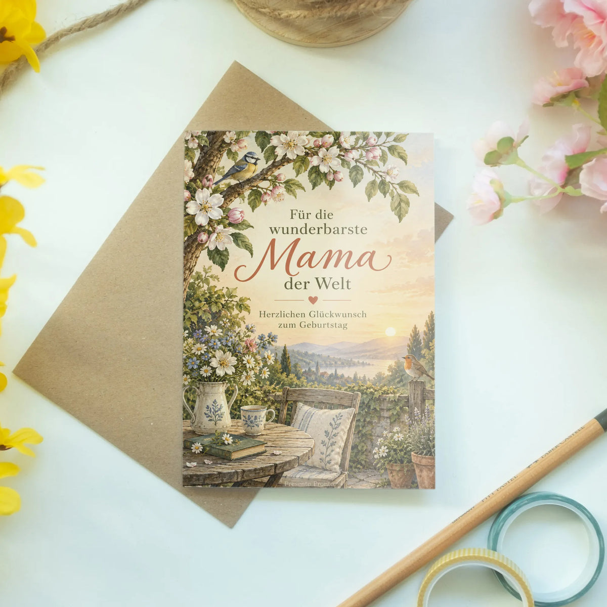 Herzliche Geburtstagskarte für Mama mit Apfelbaumzweig