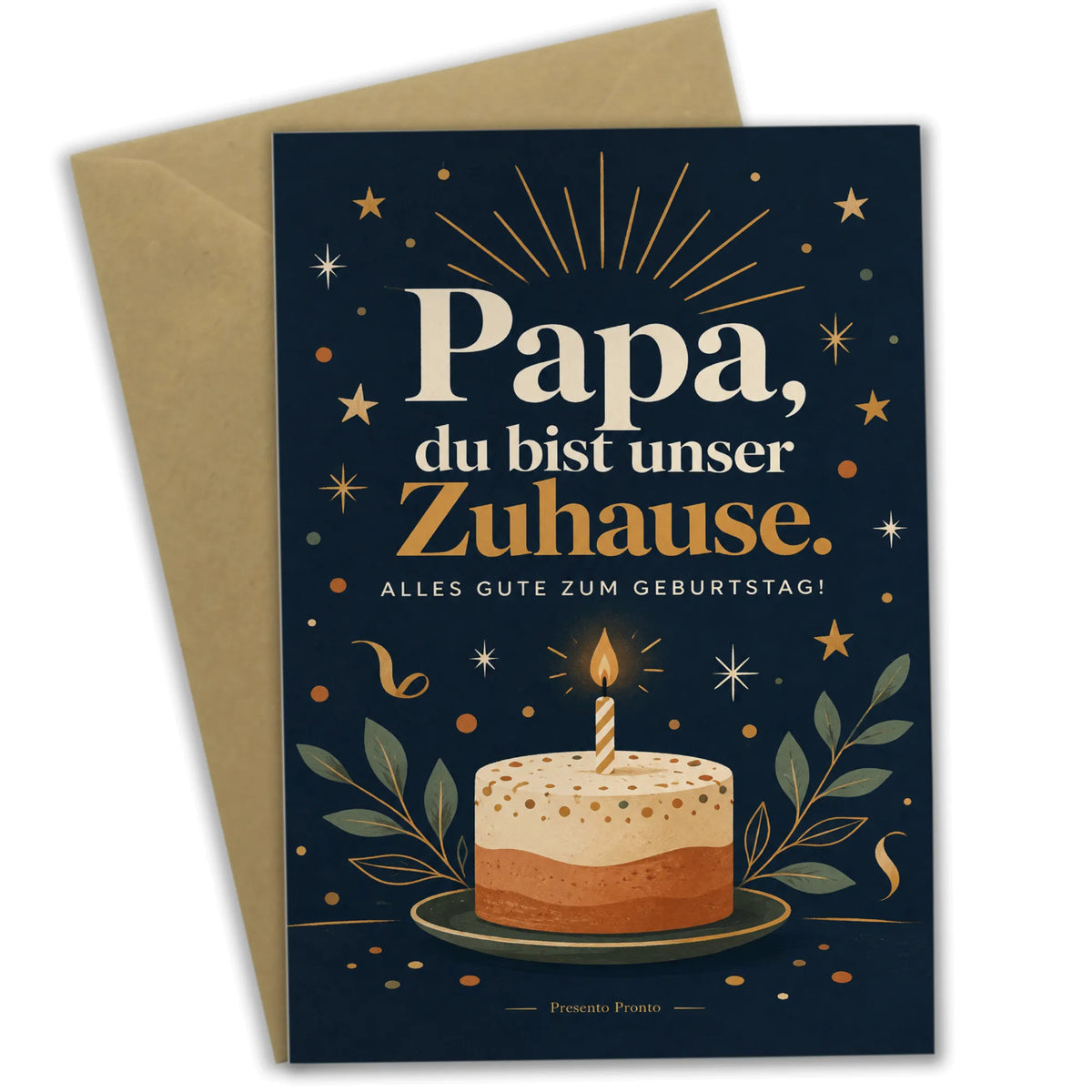 Herzliche Geburtstagskarte für Papa mit Kuchen und Kerze