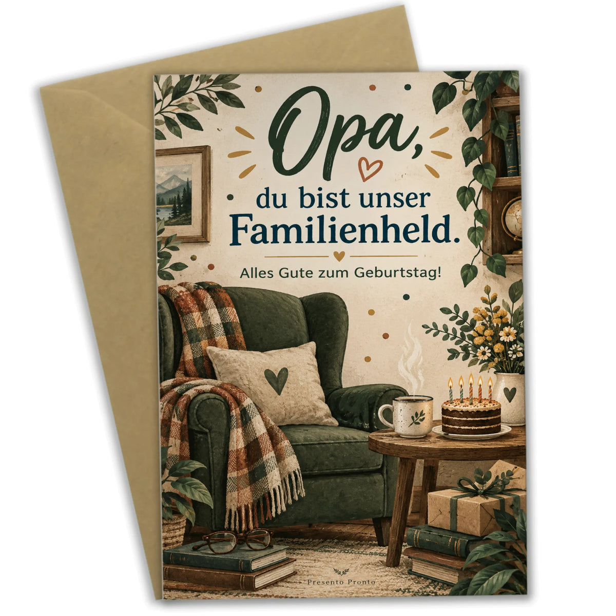 Herzliche Geburtstagskarte für Opa mit Sessel