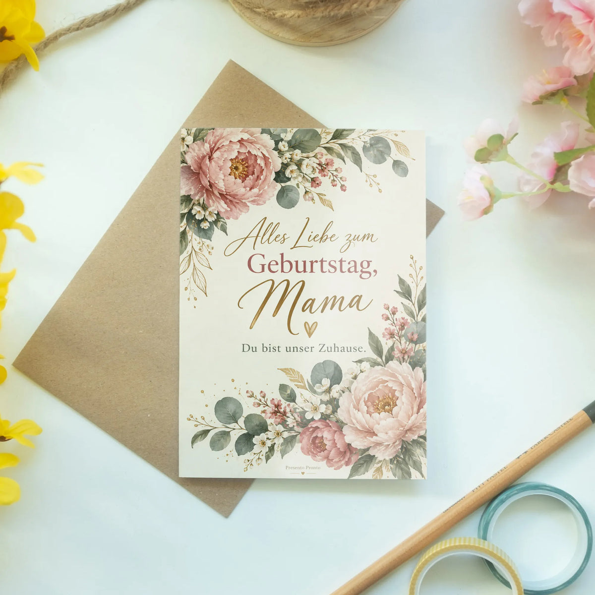Herzliche Geburtstagskarte für Mama mit Pfingstrosen