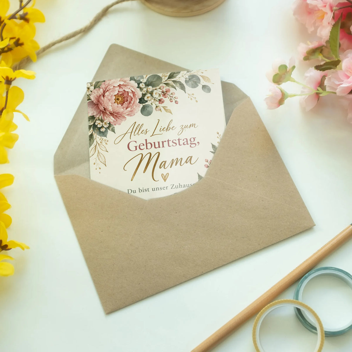 Herzliche Geburtstagskarte für Mama mit Pfingstrosen