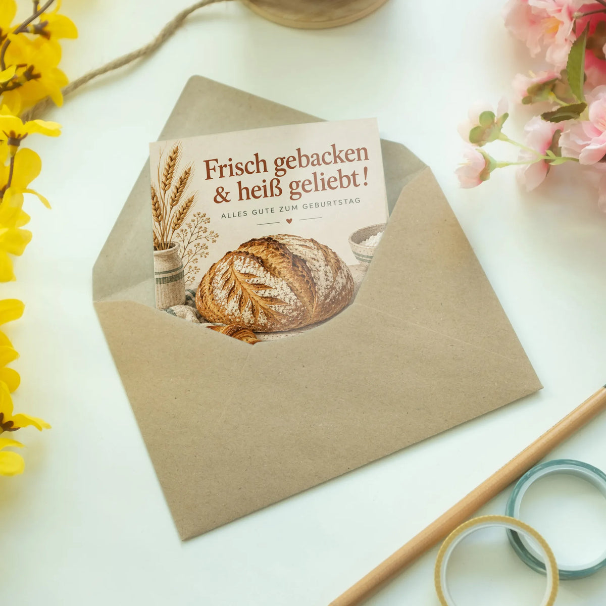 Lustige Geburtstagskarte für Bäcker mit Sauerteigbrot