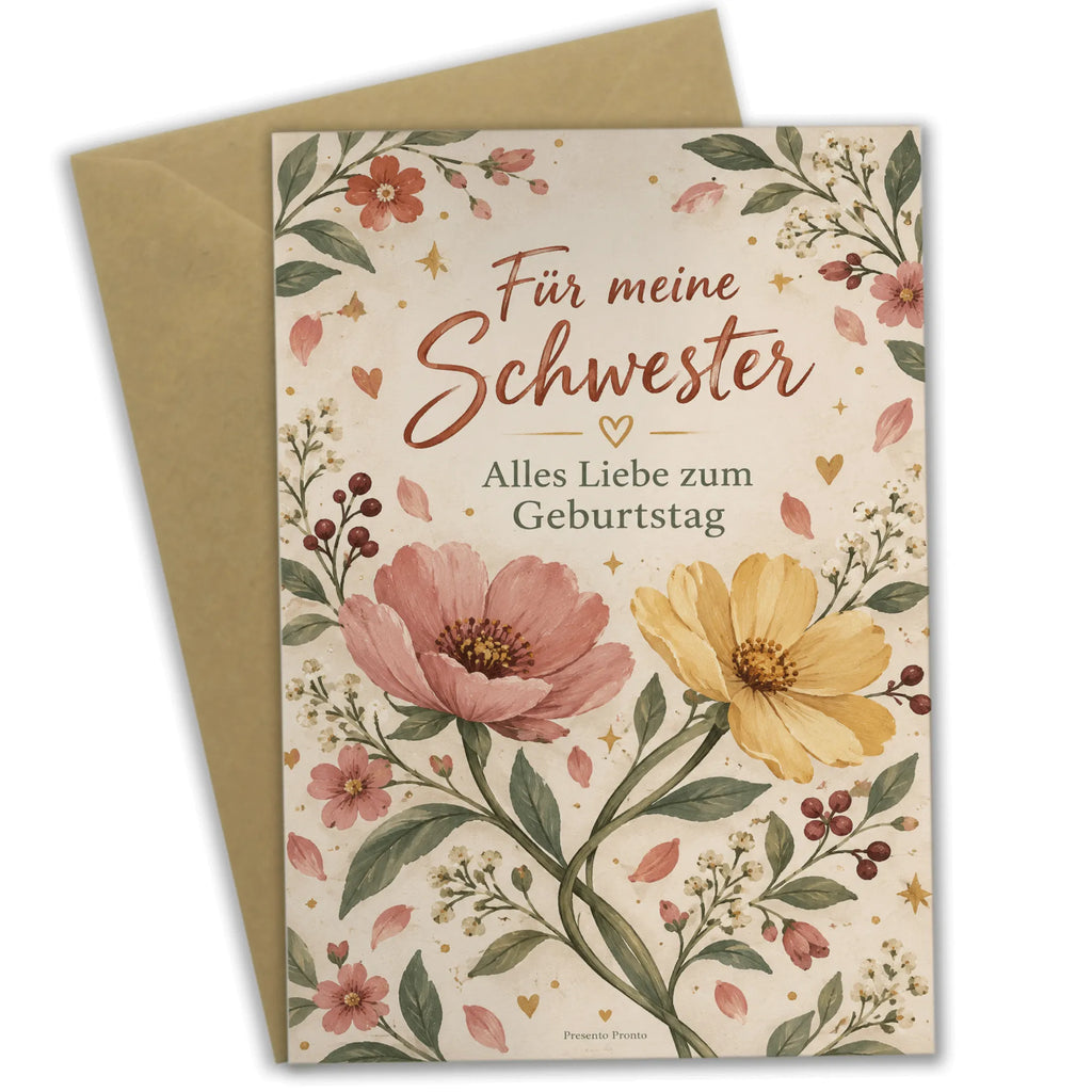 Liebevolle Geburtstagskarte für die Schwester mit Blumen|p:2021601|h:09567b7a2adb0b818c8a46c8703c13ea
