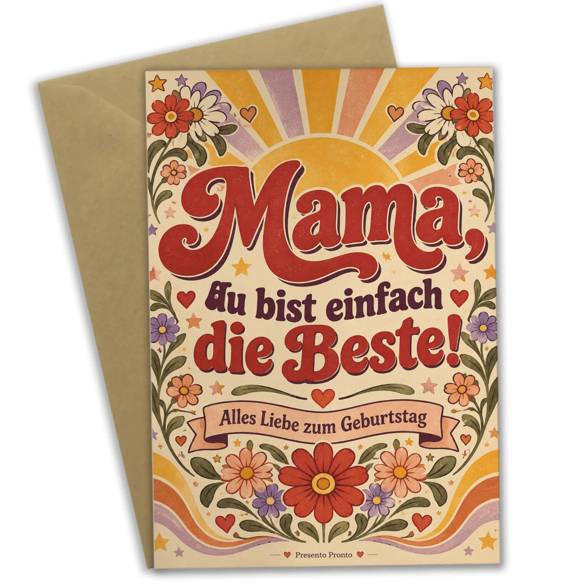 Herzliche Geburtstagskarte für Mama mit Retroblumen
