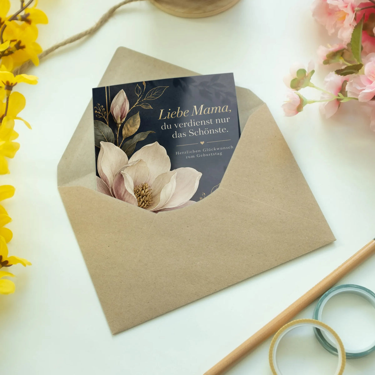 Elegante Geburtstagskarte für Mama mit Magnolienblüte