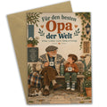 Herzliche Geburtstagskarte für Opa mit Großvater und Enkel