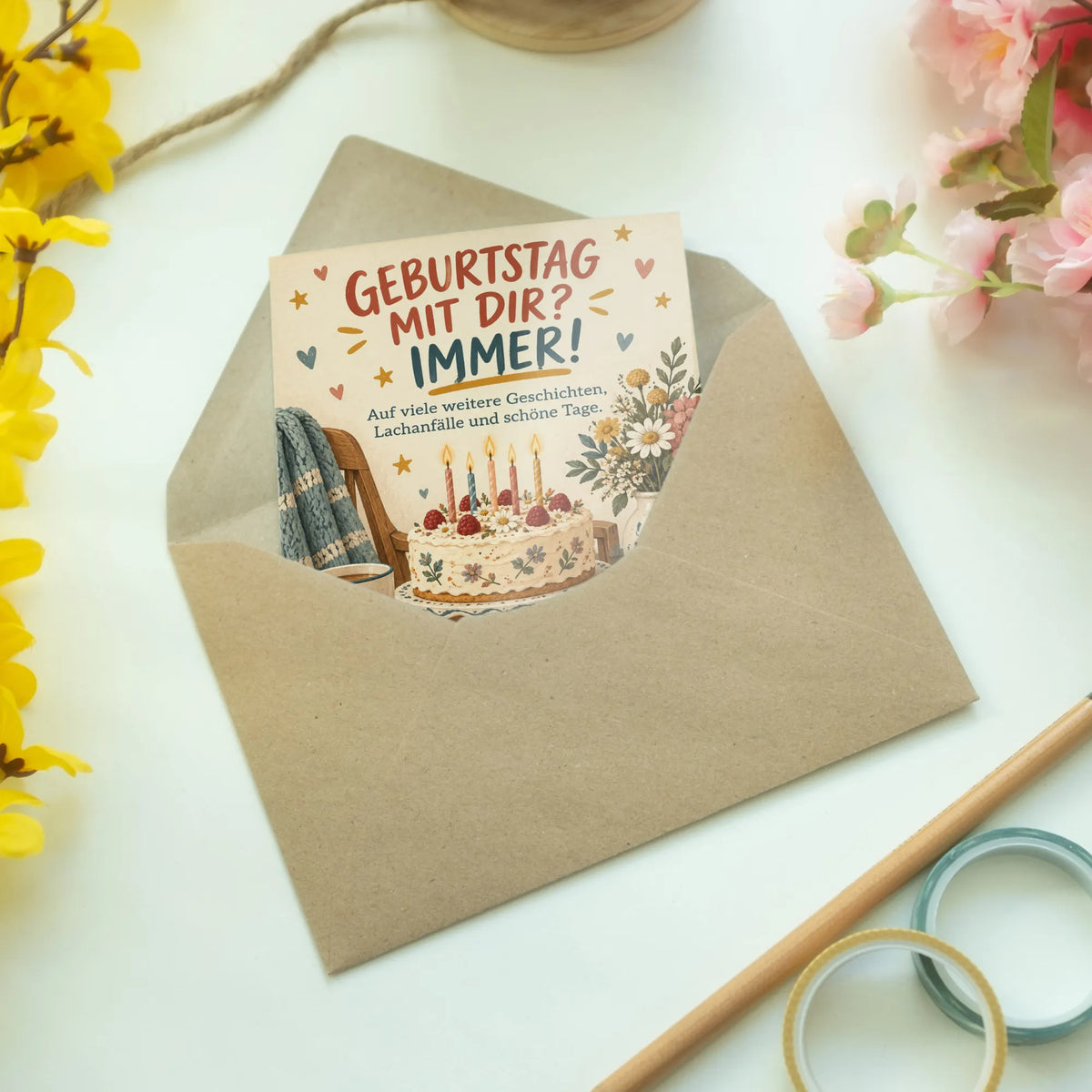 Herzliche Geburtstagskarte für die beste Freundin mit Kuchen