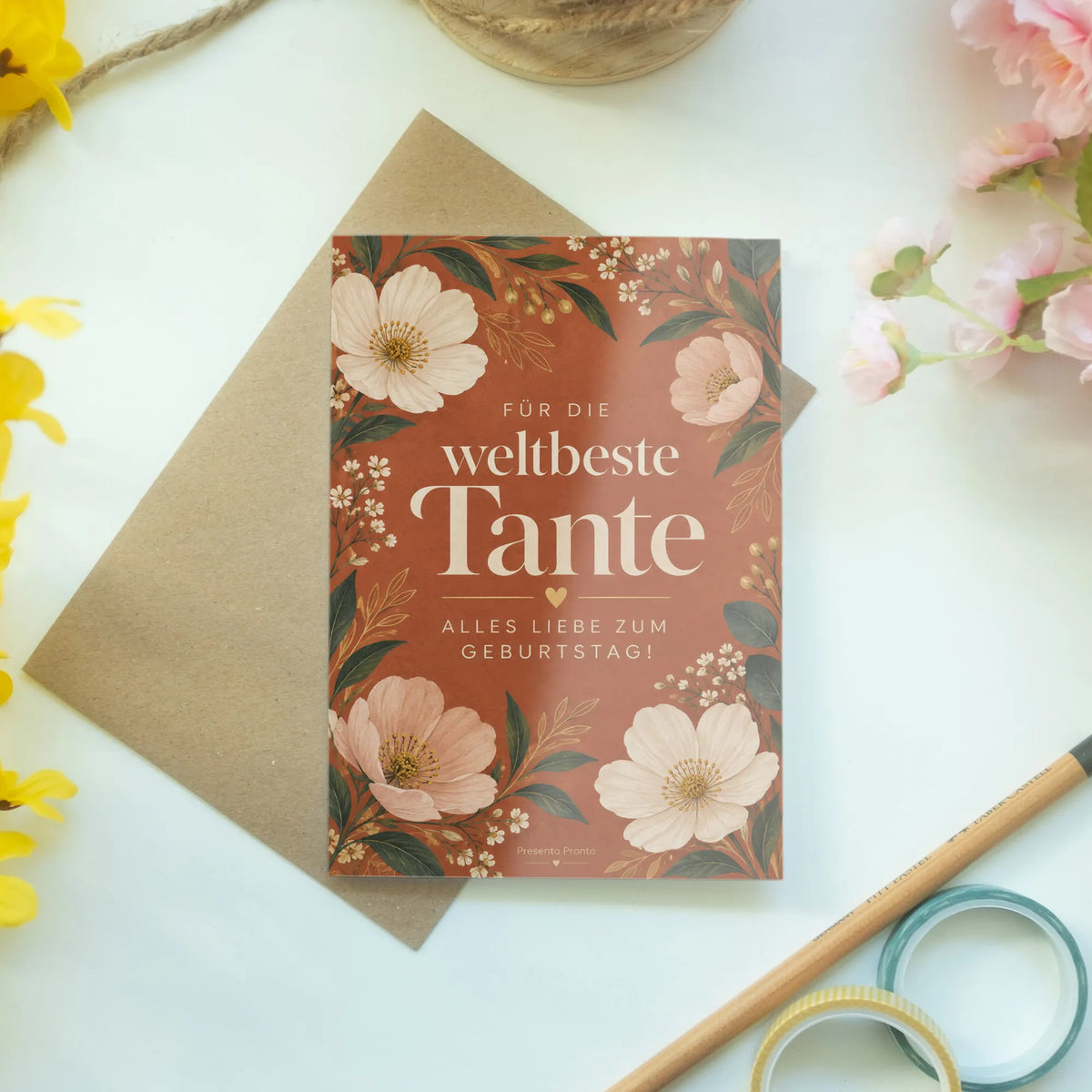 Elegante Geburtstagskarte für die Tante mit Blumen