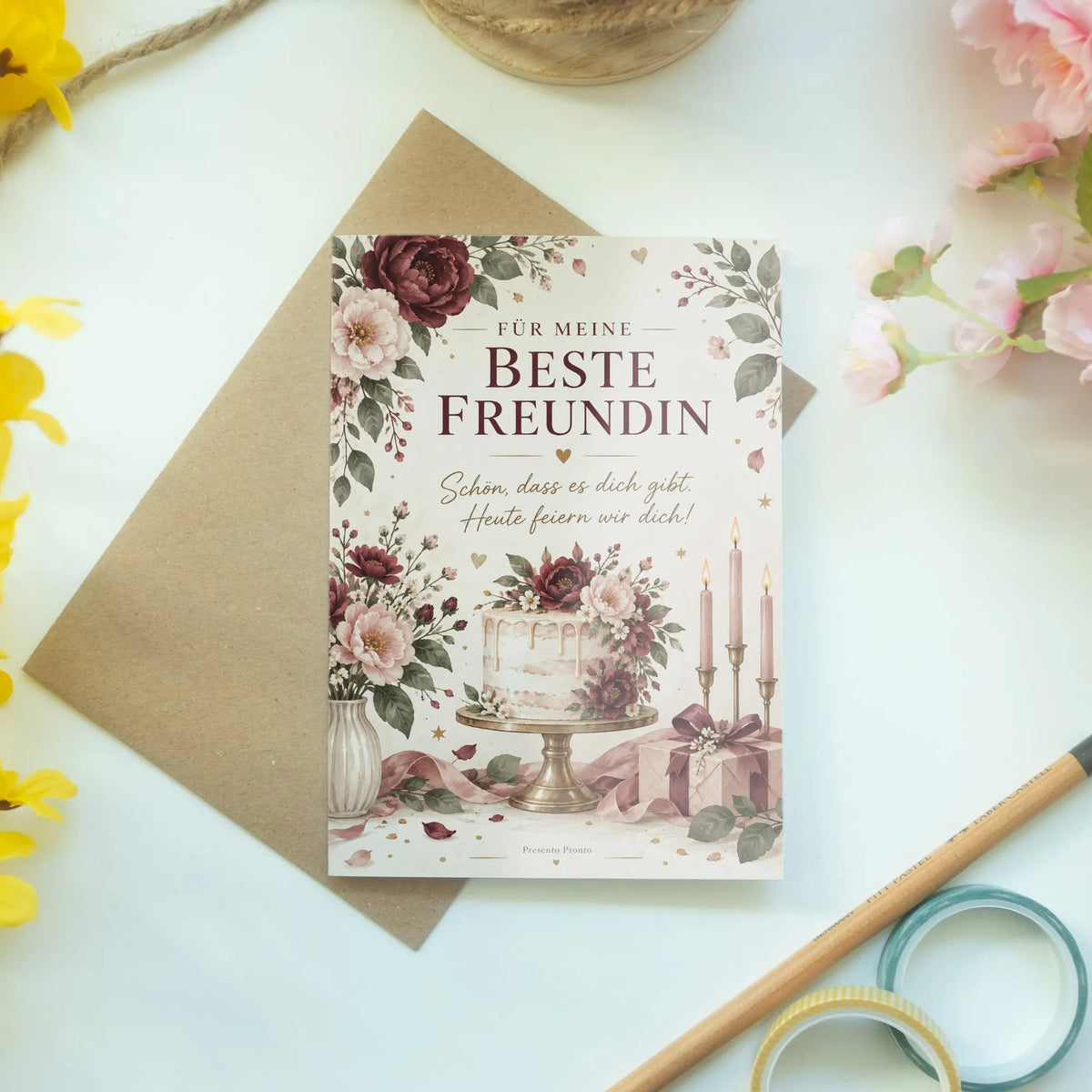 Elegante Geburtstagskarte für die beste Freundin mit Wildblumen