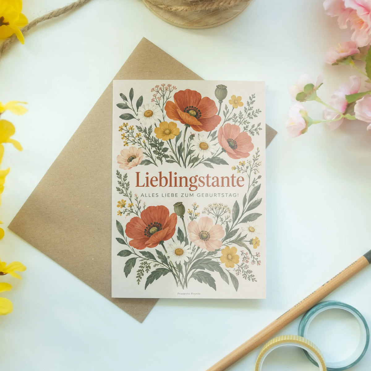 Herzliche Geburtstagskarte für die Tante mit Blumenstrauß