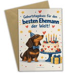 Liebevolle Geburtstagskarte für den Ehemann mit Dackel|p:2021628|h:039a3f2c1882e1001787573c290b4103