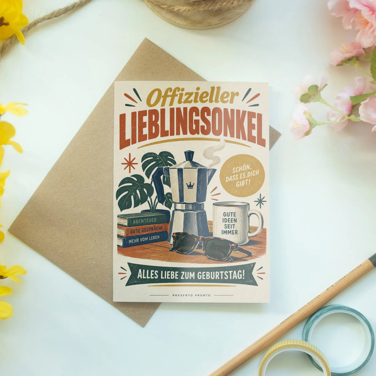 Lustige Geburtstagskarte für Onkel mit Kaffeekanne