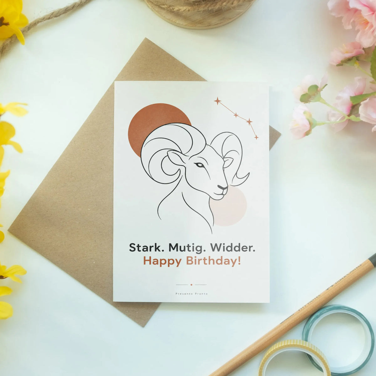 Starke Geburtstagskarte Sternzeichen Widder mit Widderkopf
