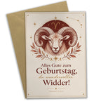 Elegante Geburtstagskarte für Widder mit Widderkopf und Sternzeichen|p:2021644|h:a6e82bb05f7f545b997a32934e9a7777