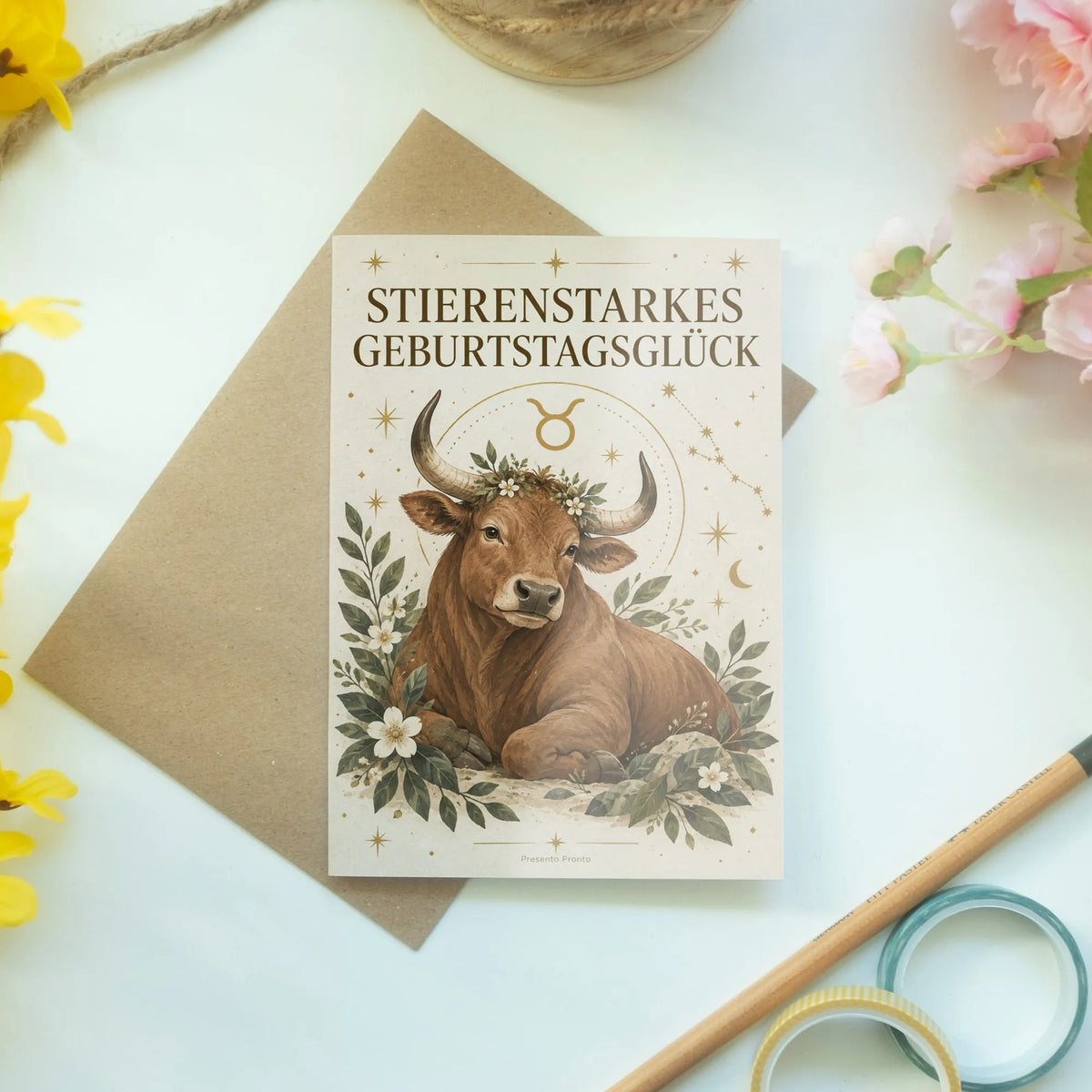 Starke Geburtstagskarte Sternzeichen Stier mit freundlichem Stier