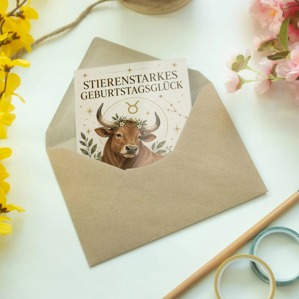 Starke Geburtstagskarte Sternzeichen Stier mit freundlichem Stier|p:2021645|h:760ef7ed75de13af1b0fc2bb8c343731