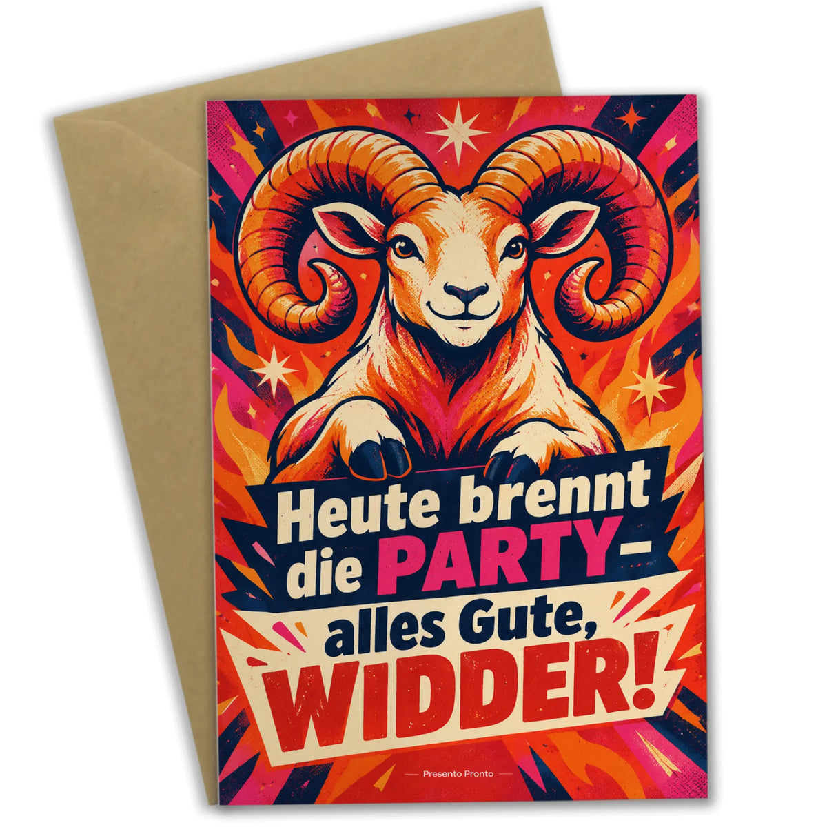 Lustige Geburtstagskarte für das Sternzeichen Widder mit Flammen