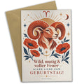 Feurige Geburtstagskarte für das Sternzeichen Widder mit Sonne und Sternen