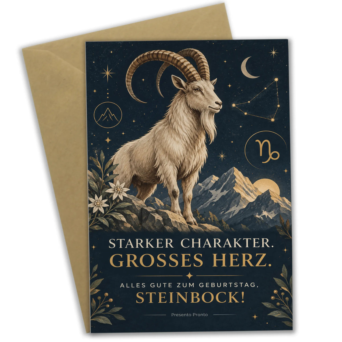 Elegante Geburtstagskarte für Steinbock mit Sternzeichen