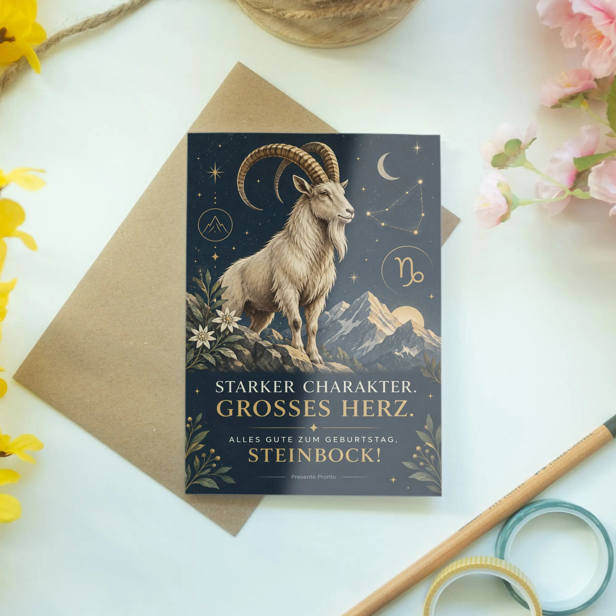 Elegante Geburtstagskarte für Steinbock mit Sternzeichen