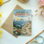 Motivierende Geburtstagskarte für Wanderer mit Berggipfel|p:2021683|h:f8c506e4554f7dbd1e086658828258df