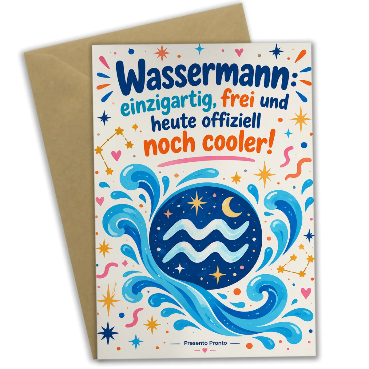 Lustige Geburtstagskarte für Sternzeichen Wassermann