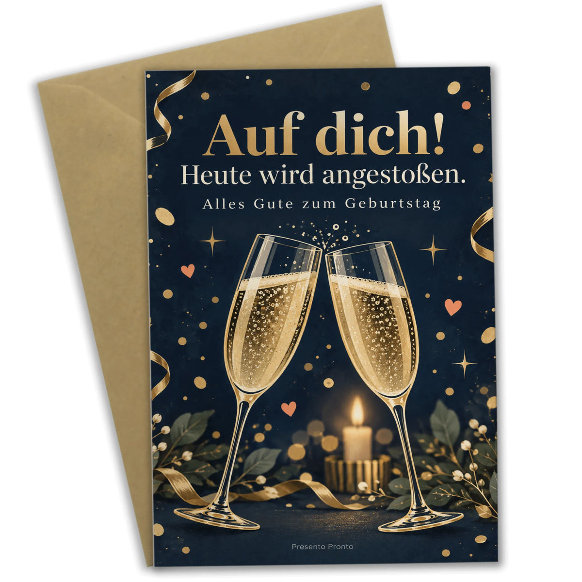 Elegante Geburtstagskarte zum Anstoßen mit Sektgläsern