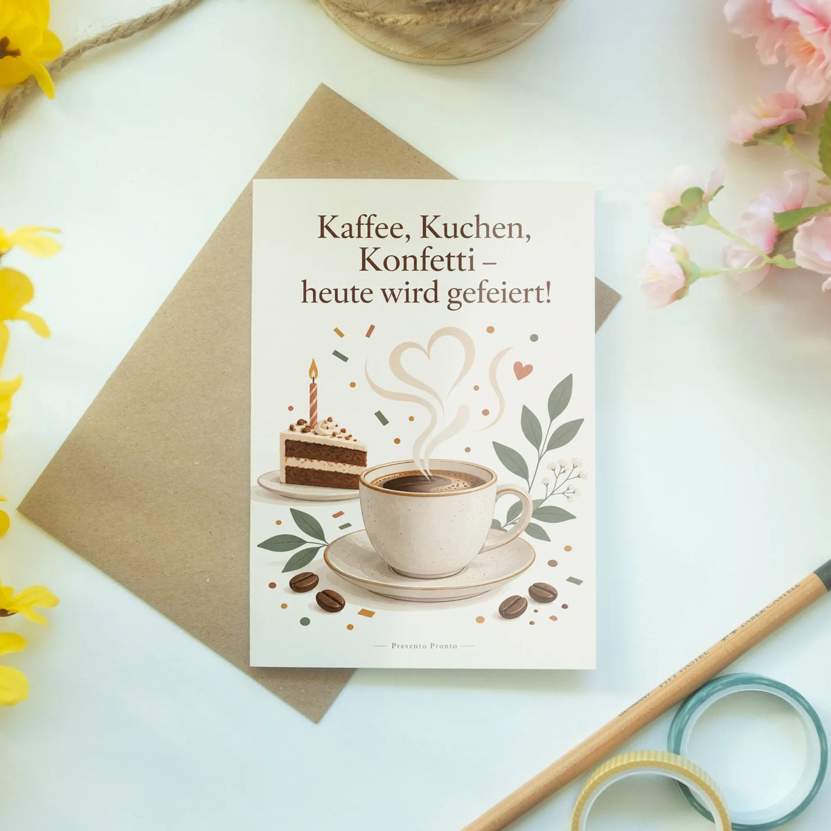 Fröhliche Geburtstagskarte für Kaffeeliebhaber mit Kaffeetasse