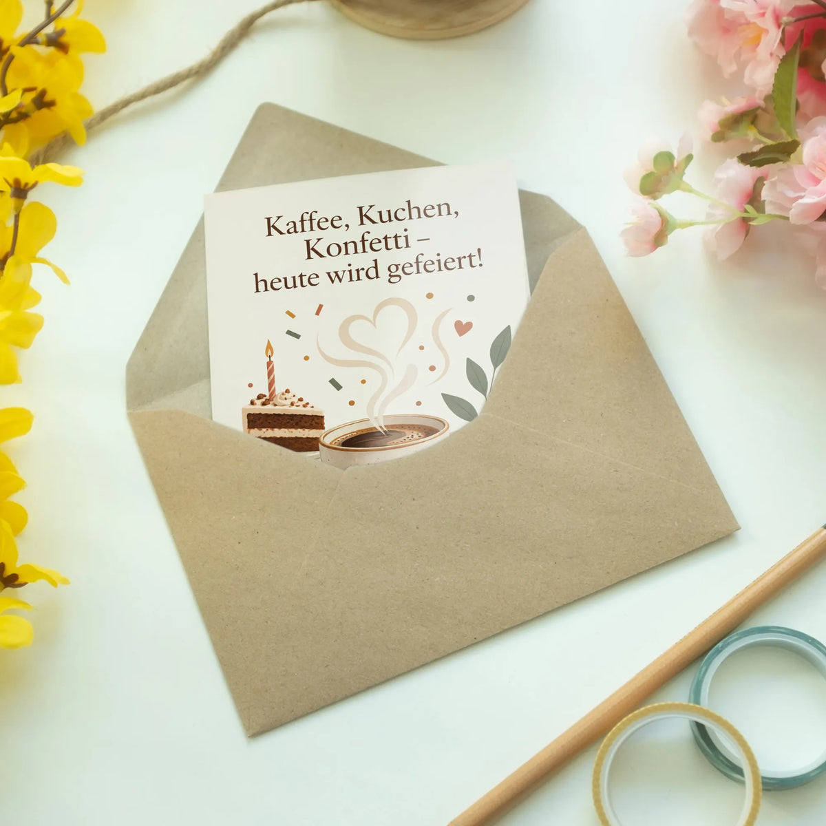 Fröhliche Geburtstagskarte für Kaffeeliebhaber mit Kaffeetasse