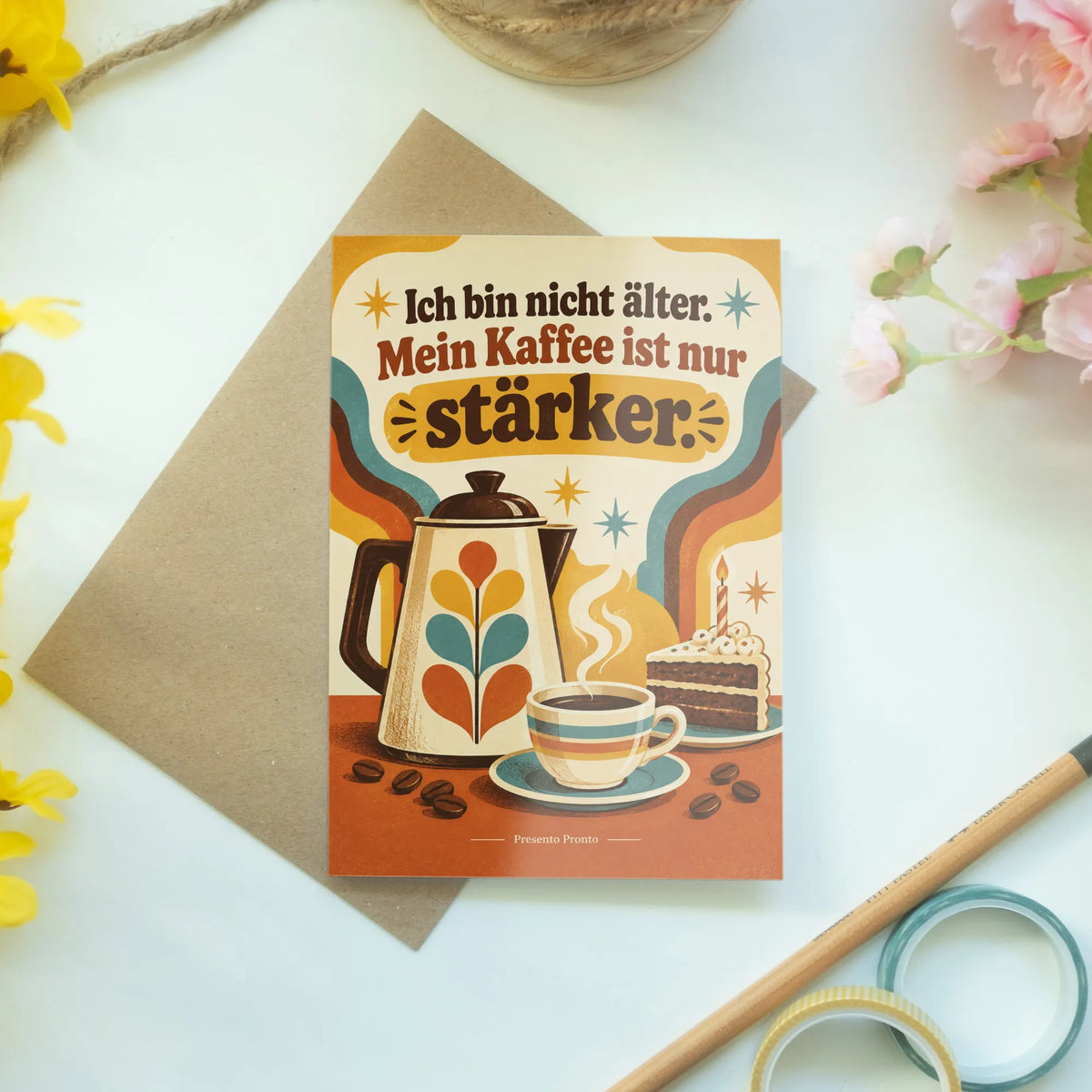 Lustige Geburtstagskarte für Kaffeefans mit Kaffeekanne