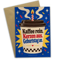 Lustige Geburtstagskarte für Kaffeefans mit To-go-Becher