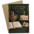 Elegante Geburtstagskarte für Leser mit aufgeschlagenem Buch