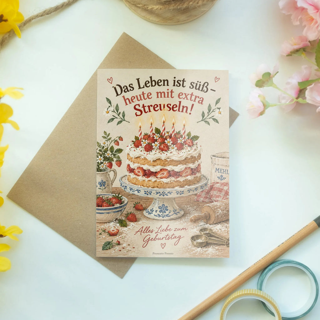 Süße Geburtstagskarte für Hobbybäcker mit Erdbeerkuchen|p:2021716|h:19f3bd9d98de055d778ecca5ddada1b3