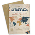 Elegante Geburtstagskarte für Reisende mit Weltkarte
