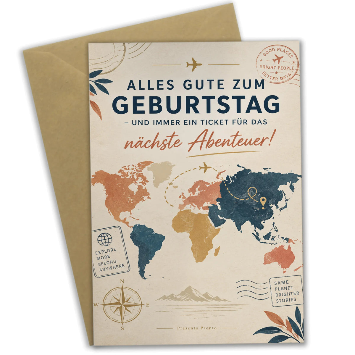 Elegante Geburtstagskarte für Reisende mit Weltkarte