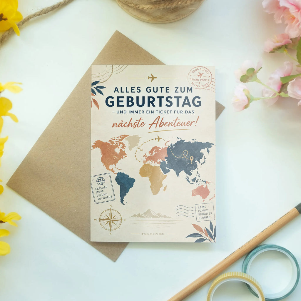 Elegante Geburtstagskarte für Reisende mit Weltkarte|p:2021724|h:36d559ae1d2a15741ceeab5e12e9467f