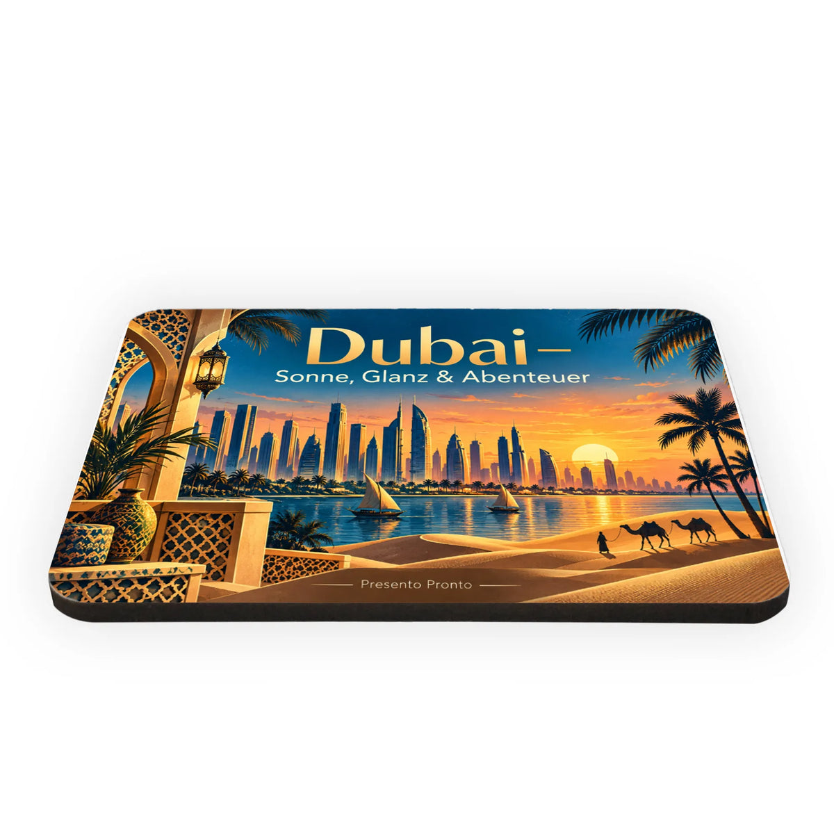Sonniger Magnet für Dubai-Fans mit Skyline bei Sonnenuntergang