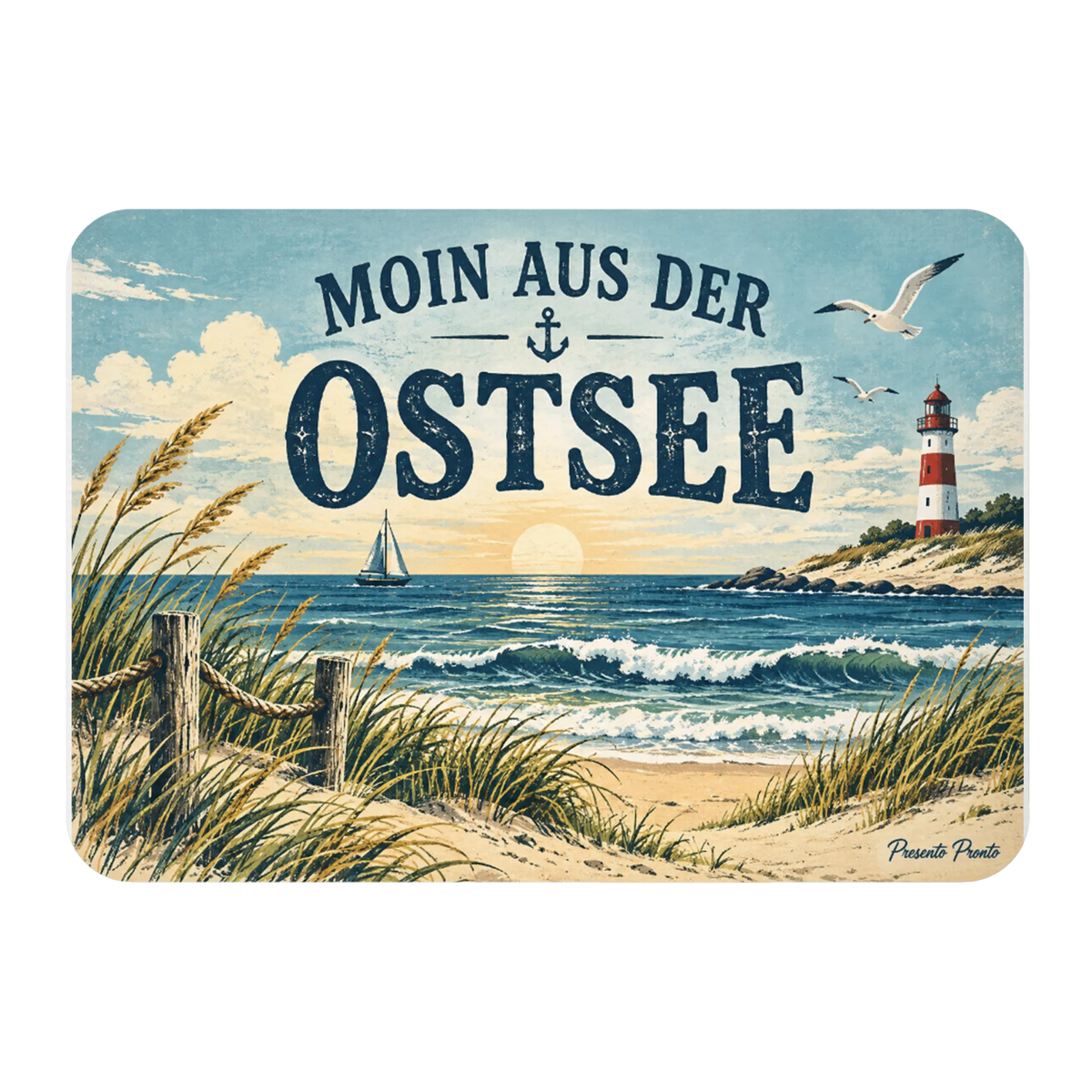 Maritimer Magnet für die Ostsee mit rotem Leuchtturm