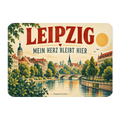 Nostalgischer Kühlschrankmagnet für Leipzig-Fans mit Stadtkulisse