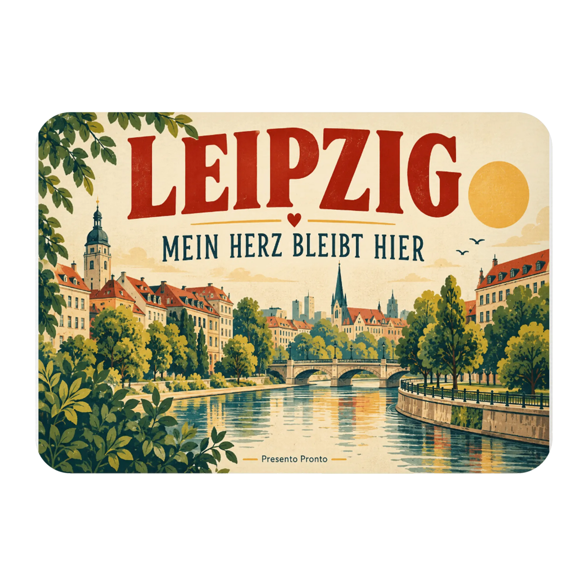 Nostalgischer Kühlschrankmagnet für Leipzig-Fans mit Stadtkulisse