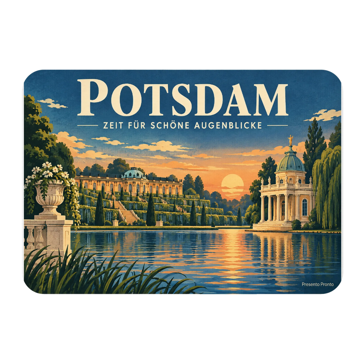 Eleganter Kühlschrankmagnet Potsdam für Urlaubserinnerung mit Abendhimmel