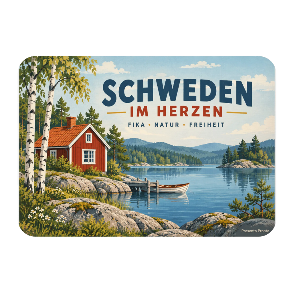 Liebevoller Kühlschrankmagnet für Schwedenfans mit rotem Holzhaus|p:2021758|h:38eec6498c7be1f24362cb6c3ec257ed